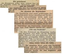 In der Lokalpresse wurde gerne auf besondere Leistungen der Kegler*innen hingewiesen (Acht ums Vordereck), was mit der Zeit auch von anderen Hotels und Gastwirtschaften aus Pyrmont übernommen wurde.