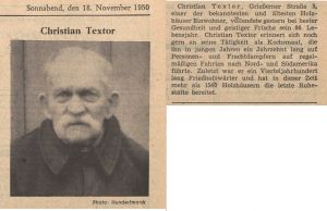 Totengräber Christian Textor, Grießemer Straße 5, PN vom 18.11.1950 († 24.01.1951)